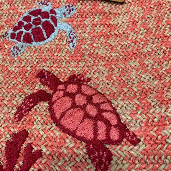 Vera Bradley Straw Tote Bag Beach Nautical Coral Turtle Embroidered - Picture 6 of 14